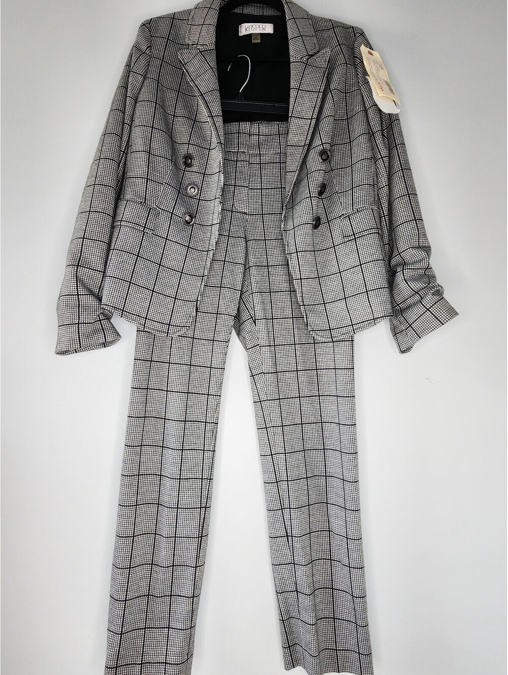 Kasper Women's Gray Plaid Two-Piece Suit Blazer and Pants Set Size 6